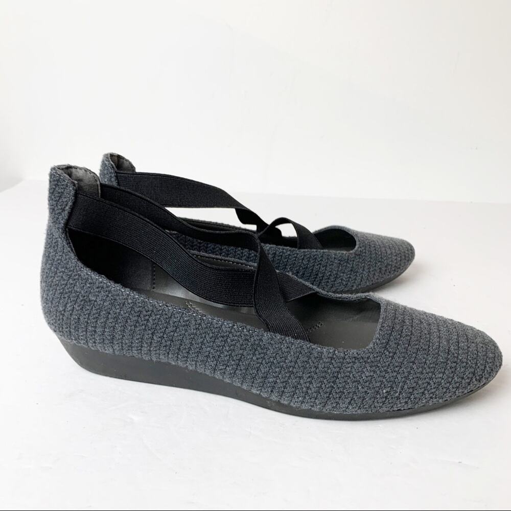 Sz 6 Aerosoles Comfy Fabric Gray Low Wedge Criss Cross Stretch Strap